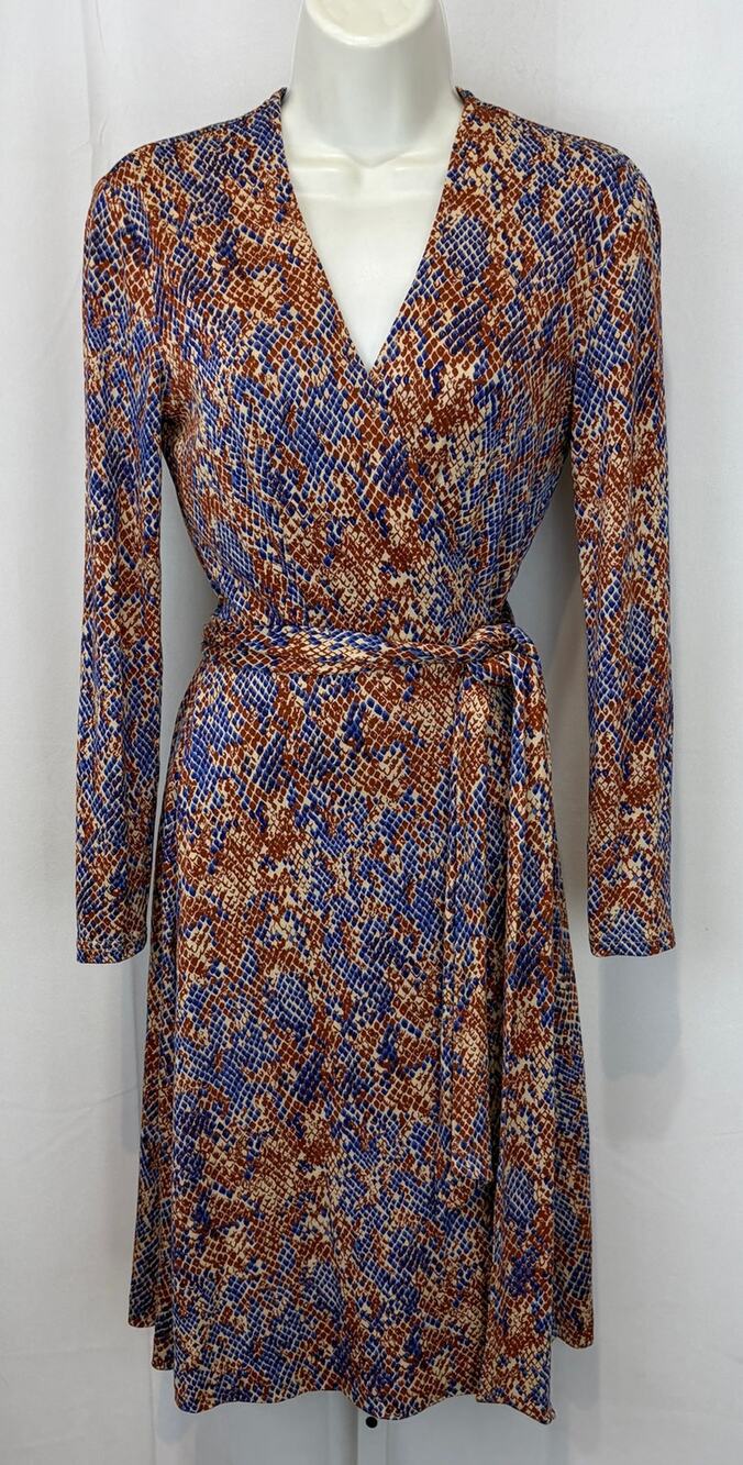 DIANE VON FURSTENBERG Vintage DVF Silk Wrap Dress Long Sleeve Snakeskin Multi 2